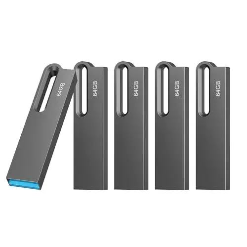 Produktbild: JOIOT 5 Stück USB Stick 64GB USB-Sticks 3.0 Speicherstick Mini Flash Drive Laufwerk High Speed Wasserdichtes Memory Stick für IOS Android Handy Linux Pad Laptop Schwarz