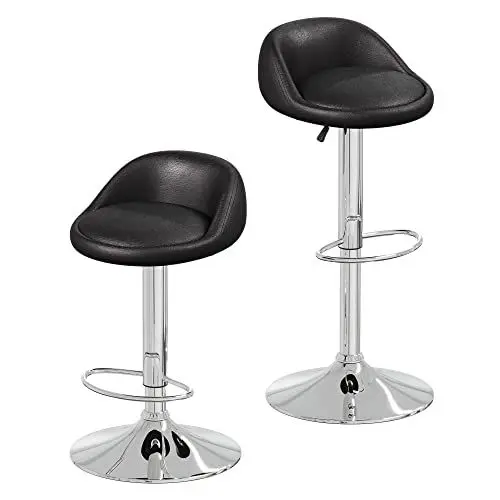 Produktbild: JOISCOPE Barhocker, 2er-Set, Verstellbare Thekenhocker Mit Rückenlehne, PU-Leder, Barstuhl, Drehhocker Für Küche, Bar, Café, Büro (E-Stil, Schwarz)