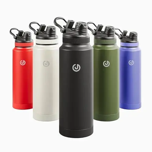 Produktbild: JOISCOPE Edelstahl-Wasserflasche,700ml(24oz) Schwarz,mit Strohhalm und Ausgießer für zwei Trinkmethoden,Doppellagig isoliert,hält warm(67℃) und kalt(8℃) für mehr als 6 Stunden