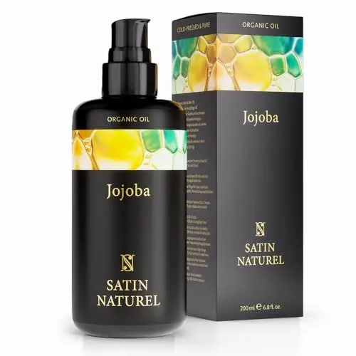 Produktbild: Satin Naturel Jojobaöl BIO kaltgepresst 100% rein für Haut Haare Nägel 200ml - Gesichtsöl Körperöl Vegan - Anti Aging, Natürliche Intensivpflege + Feuchtigkeitspflege - Pflegendes Jojobaöl Bio