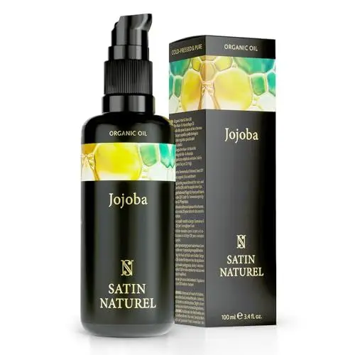 Produktbild: Satin Naturel Jojobaöl BIO kaltgepresst 100% rein für Haut Haare Nägel 100ml - Gesichtsöl + Körperöl Vegan - Anti Aging, Natürliche Intensivpflege + Feuchtigkeitspflege - Pflegendes Jojobaöl Bio