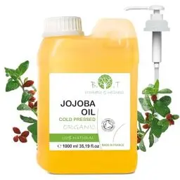 Produktbild: Jojobaöl - Bio Rein Kaltgepresst, Gesichtsöl, Körperöl, Massageöl, Bart, Haar Öl, Wimpern Haut Öl, Lippen Kopfhaut Öl, Nägel Öl, Öl für die Augenpartie, Wasserfester Make-up-Entferner - 1000 ml