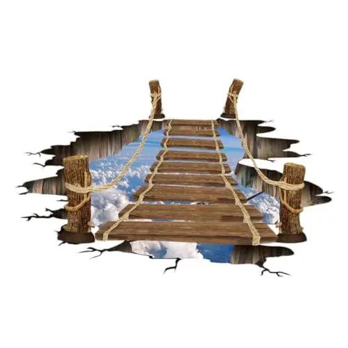 Produktbild: jojofuny - Pvc-bodenmatte 3d-holzbrücke Wohnzimmer Bodenpapier Heimdekoration