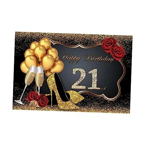 Produktbild: jojofuny Fotohintergrund „Happy Birthday“ – Dekoration Zum 21 Geburtstag Wandbehang Für Drinnen Und Draußen