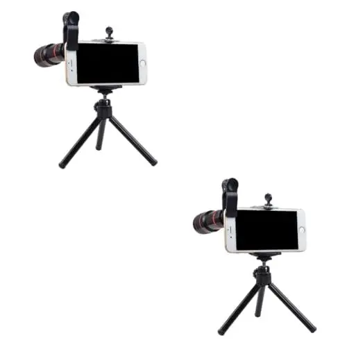 Produktbild: jojofuny 2 Sets 12x Objektiv Für Telefon Universal Handy Objektiv Mit Stativ Smartphone Kamera Zubehör Schwarz