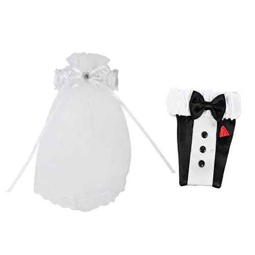 Produktbild: jojofuny 2 Stück Weinpaket-Beutel Braut- Und Bräutigam-Outfits Hochzeitskleid Weinflaschen-Abdeckung Hochzeits-Tischdekoration Für Mesa De Nativity Ornamente