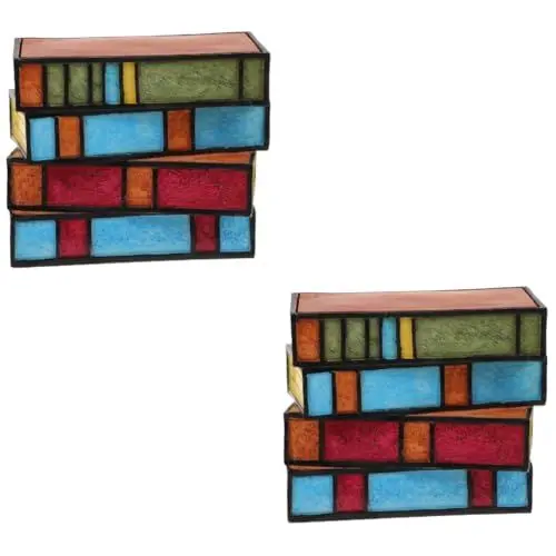 Produktbild: jojofuny 2st Bemalte Buchstapellampe Schreibtischlampe Bücherregale Buch Lampe Nachttischlampe Tischleuchte Tischlampe Für Schlafzimmer Lampe Mit Gestapelten Büchern Gemalt Glas