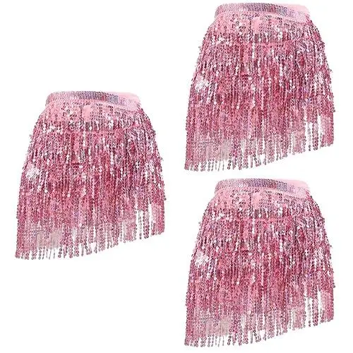 Produktbild: jojofuny 3st Rock Mit Fransen Für Den Bauchtanz Hüfttuch Hüftrock Für Bauchtanz Rock Mit Paillettenquasten Frauen-Jeans-Shorts Partykostüm Polyester Fräulein Mädchen Performance-Kleidung