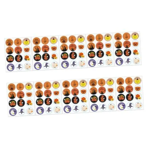 Produktbild: jojofuny Halloween Deko-Aufkleber 50 Blatt/600 Stück Kürbishut-Aufkleber Vielseitige Selbstklebende Etiketten für Umschläge Kuchen Brottüten Festliches Muster