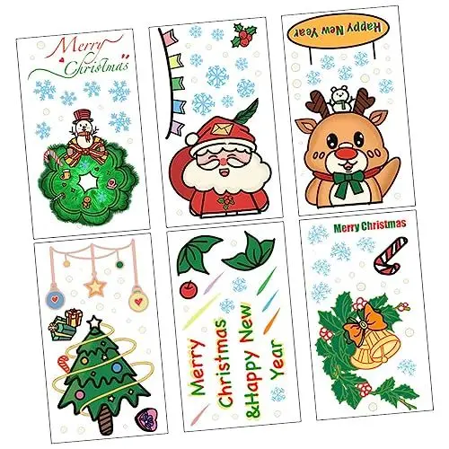 Produktbild: jojofuny Abnehmbare Weihnachten Fenster 6pcs Set Weihnachten Aufkleber Aufkleber Santa Baum Schneemann für Home Decor