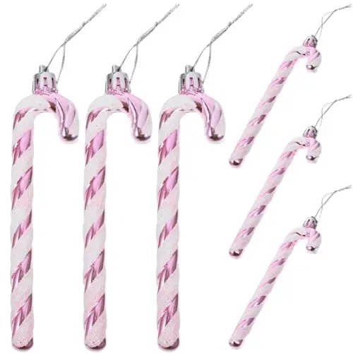 Produktbild: jojofuny 6 Stück Weihnachten Zuckerstangen Anhänger Glitzernd Candy Cane Weihnachtsanhänger Weihnachtsschmuck Weihnachtsstangen Christbaumschmuck Weihnachtsbaumschmuck Hängende Ornament Rosa