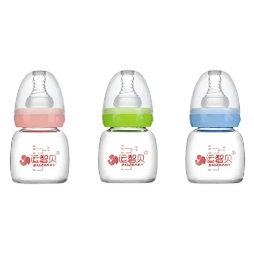 Produktbild: jojofuny Babyflaschen Neugeborene Milchflasche Baby Trinkflasche 3pcs Wasserflasche Saftflasche brustähnlicher Sauger Trinksauger Glas Silikon Babyfläschchen Unterwegs Baby Flasche