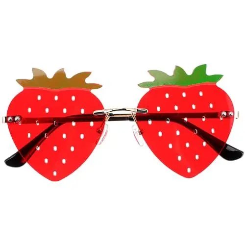 Produktbild: jojofuny Erdbeer Sonnenbrille Erdbeer Brille Sonnenbrille Spaßbrille Randlose Brille Mädchen Neuheit Lustige Brillen Brille für Cosplay Kostüm Party Supplies Party Favors