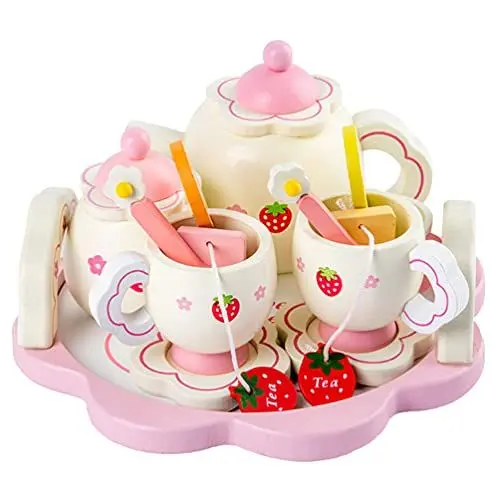Produktbild: jojofuny Holz Tee- Set Kinder Tee Ware Spielzeug Kinder Pretend Spielen Lebensmittel Küche Set Holz Tee Tasse Spielzeug (Zubehör für Gelegentliche Farbe)