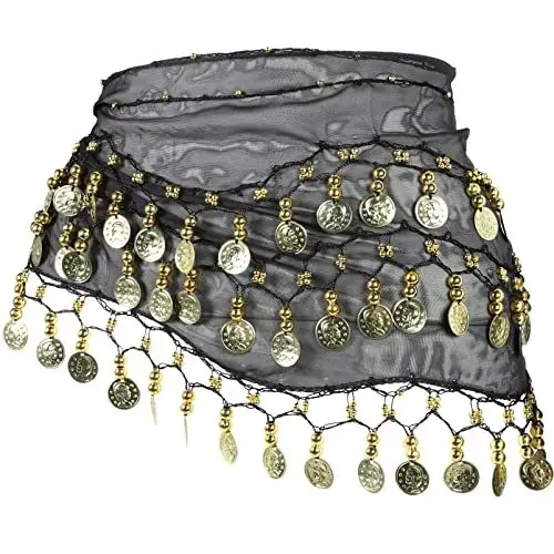 Produktbild: jojofuny Paillettengürtel Bauchtanz Hüfttuch Mit Quasten Bauchtanz Rock Wickelperformance Bling Pailletten Rock Musikfestival Kleidung Bauchtanz Kostüm Für Damen Schwarz Damenschals
