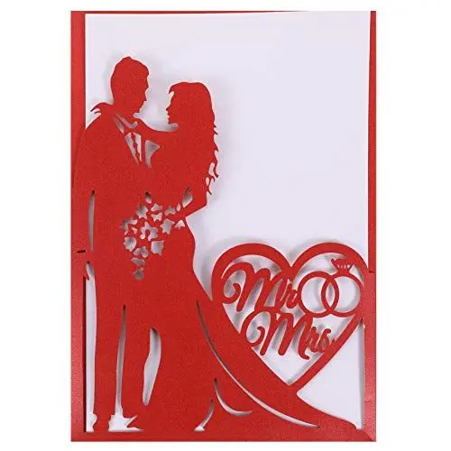 Produktbild: jojofuny Romantische Einladungskarten 10 Stück Hochzeits Schneiden Braut Bräutigam Ehe Einladung für Hochzeit Verlobung Brautparty Party Einladen Rot n