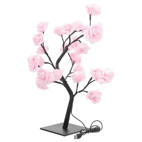 Produktbild: jojofuny Rose Tree Glowing Flower Lamp: USB Rose Blumen Schreibtischbaum Lampe mit Warmem Licht - Cherry Blossom Lights für Home, Hochzeit Weihnachten, Wohnzimmer Schlafzimmer Party Wedding
