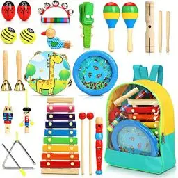 Produktbild: Jojoin Musikinstrumente Kinder Set - 24 Stück Instruments Percussion Holzspielzeug - Baby Kinder Montessori Spielzeug - Xylophon Trommel Rasseleier Triangel Kinderspielzeug Geschenke für Kleinkinder