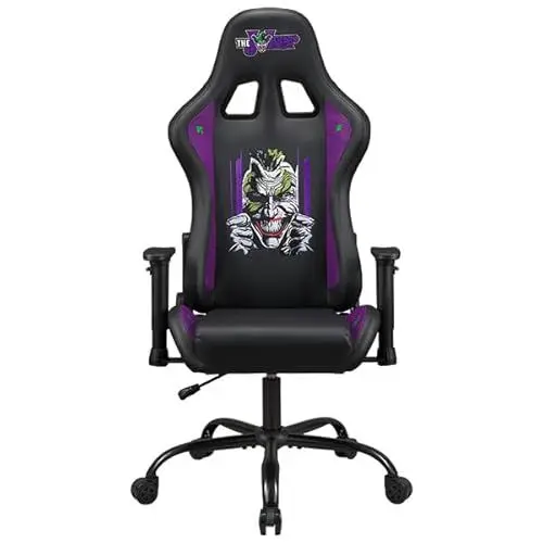 Produktbild: Joker - Gaming Stuhl oder Bürostuhl, Gamer Sessel für Erwachsene, bequeme Sitzfläche, integrierte Kopfstütze, Armlehnen und Höhe verstellbar, ergonomische Rückenlehne - Schwarz.