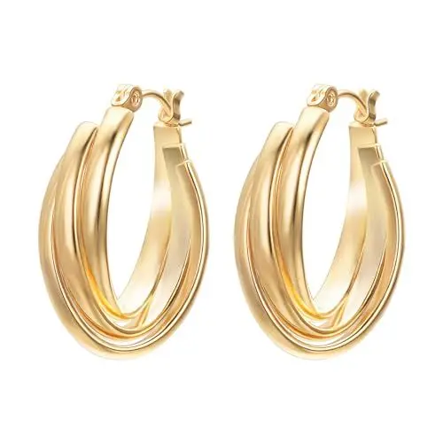 Produktbild: JOLCHIF Goldene Ohrringe Damen Verdrehte Creolen Ohrringe Gold 14K Vergoldet Hängend Modeschmuck
