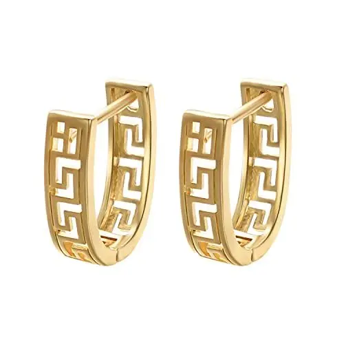 Produktbild: JOLCHIF Griechischer Schlüssel Ohrringe Gold Creolen U Form 14k Vergoldet Griechische Ohrringe Antiker Schmuck