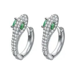 Produktbild: JOLCHIF Ohrringe Schlange Silber Schlangenkopf Creolen mit Grüne Zirkonia Augen Piercing Ohr Schlangen Schmuck