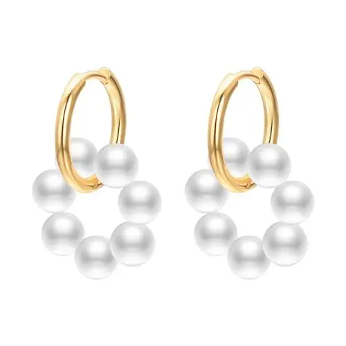 Produktbild: JOLCHIF Tezcrt Creolen mit Anhänger Damen Perlen ohrringe Hypoallergen Perle Tropfen Ohrringe Ring für Frauen Mädchen
