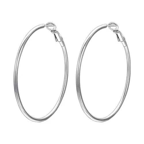 Produktbild: JOLCHIF Silber Creolen Ohrringe Groß Conch Piercing Hypoallergen Edelstahl Ohrringe Schlicht Damen Creolen Modeschmuck (50MM)