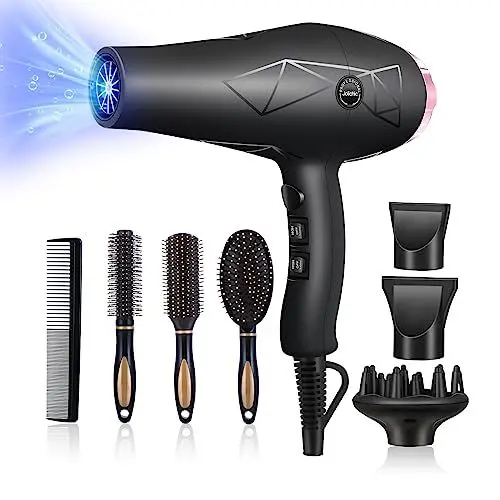 Produktbild: Jolichic Föhn Ionen Haartrockner, 2400W AC Motor Föhn mit 1 Diffusor 2 Fön Konzentratoren 4 Styling-Kämmen, Haarfön Hair Dryer 3 Heiz und 2 Geschwindigkeitsstufen, Salon Lockenföhn mit Kalttaste