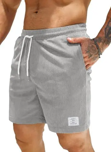 Produktbild: Jolicloth Kurze Hosen Herren Sommer Jogginghose Mit Taschen Cargo Shorts Elastischer Bund Baggy Bermuda Sporthose Kurz Outdoor Freizeit Arbeitshosen Grau M
