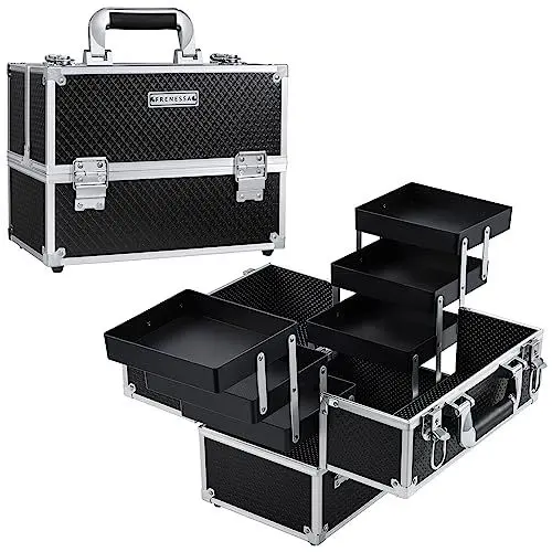 Produktbild: Joligrace Kosmetikkoffer Schminkkoffer, Große Kosmetik Make up Organizer Koffer Aufbewahrung Friseurkoffer Alu Beauty Case, Schwarz