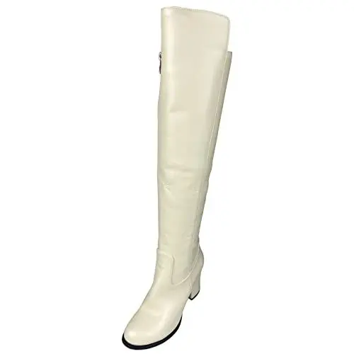 Produktbild: Joliss Damen Blockabsatz Mode Overknees Boots Damen Reißverschluss Runde Zehen Kniestiefel Mitte Absatz Overknees Stiefel Beige Gr 46 EU/48Cn