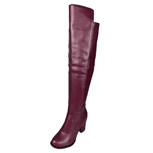 Produktbild: Joliss Damen Blockabsatz Mode Overknees Boots Damen Reißverschluss Runde Zehen Kniestiefel Mitte Absatz Overknees Stiefel Rotwein Gr 34 Eu