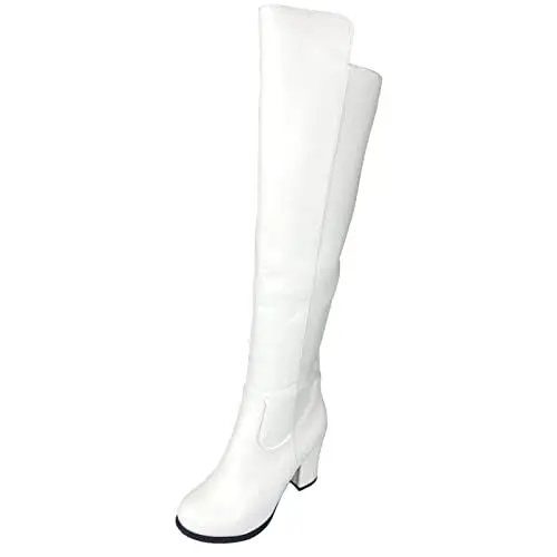 Produktbild: Joliss Damen Blockabsatz Mode Overknees Boots Damen Reißverschluss Runde Zehen Kniestiefel Mitte Absatz Overknees Stiefel Weiß Gr 37 EU/38Cn