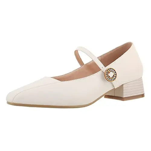 Produktbild: Joliss Damen Square Toe Pumps Mit Schnalle Damen Chunky Heel Leisure Pumps Beige Gr 38 EU/39Cn
