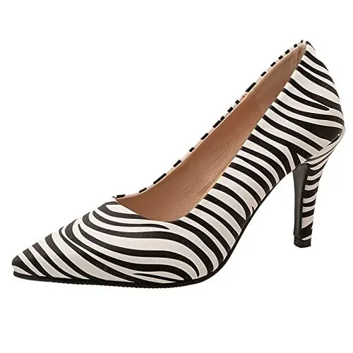 Produktbild: Joliss Damen Stiletto Pumps Damen Pointed Toe Ohne Verschluss Pumps Damen Elegant Abend Kleid Schuhe Zebra Gr 42 EU/44Cn