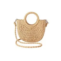 Produktbild: JOLLQUE Stroh Strandtasche für Frauen, Sommer handgewebte Mini Umhängetasche Geldbörse mit Quaste, Top Griff Stroh Handtasche Clutch(Khaki)