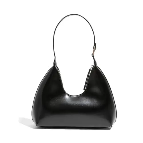 Produktbild: JOLLQUE Umhängetasche für Frauen, kleine Leder Handtasche Geldbörse, einzigartige trendy Reißverschluss Hobo Tasche(Schwarz)