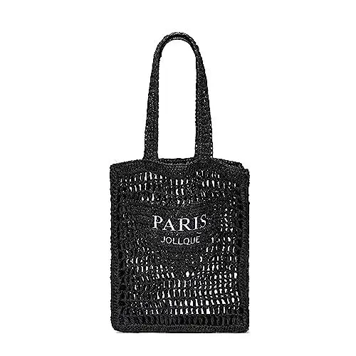 Produktbild: JOLLQUE gewebte Schulter Handtasche für Frauen, Stroh Crossbody Tasche für Strand, handgewebte Clutch für Mädchen Sommer(Schwarz)