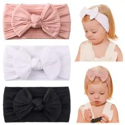Produktbild: Jollybows 3 Stück Haarreifen Baby Mädchen, Haarschleife Stirnband Haarband Nylon-Haarbänder für Kinder Neugeborene Haar-Accessoires (Schwarz Weiß Rosa)