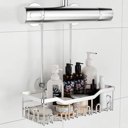Produktbild: JOLY FANG Duschablage zum Hängen, Duschregal zum Aufhängen, Duscharmatur Duschkorb Ohne Bohren, Shampoo Halterung für Dusche Mischbatterie (Silber)