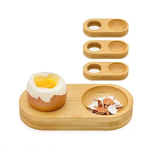 Produktbild: jolz® Eierbecher Bambus - 4er Eierbecher Set aus Bambus - Stapelbare Holz Eierbecher mit integrierter Ablage - Premium Egg Holder - Praktische Eierhalter in liebevollem Design