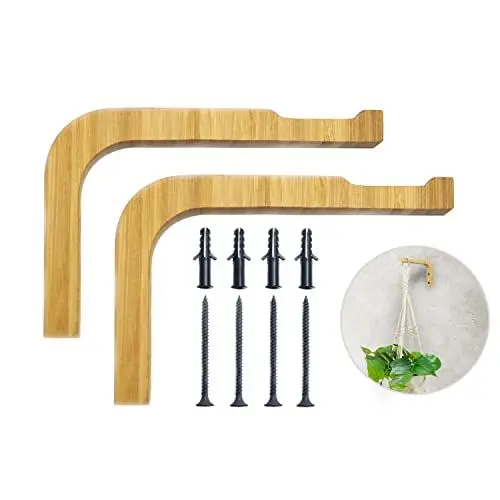 Produktbild: jolz® Pflanzenhalterung Bambus 2er Set - für Hängepflanzen & Makramee - Home Deko Wandhaken aus Holz - Pflanzen Wandhalterung im Boho Design zum Schrauben - Halterung für die Wand Deko - bis zu 3Kg
