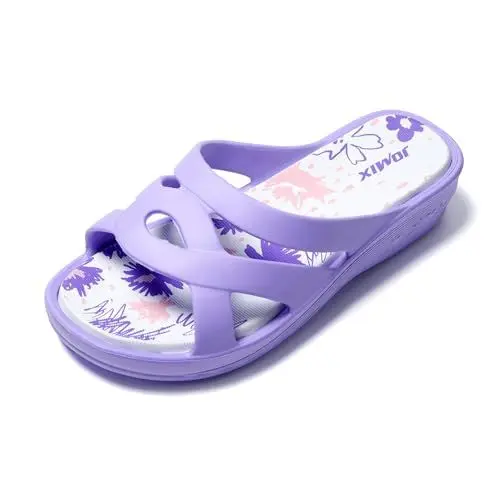 Produktbild: JOMIX Badelatschen Damen Schlappen Sommer Blumenmuster Fußbett Sandalen Badeschlappen Damen Bunt Meer Pool Strand Schwimmen Indoor Outdoor (01 Lila, 41 EU)