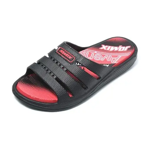 Produktbild: JOMIX Badelatschen Herren Sommer Badeschlappen Atmungsaktiv Gummi Bunte Schlappen Leichte Hausschuhe Meer Pool Strand Schwimmen Pantoletten Indoor Outdoor (Schwarz, 42 EU)