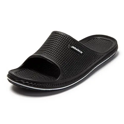 Produktbild: JOMIX Badelatschen Herren Sommer Badeschlappen Atmungsaktiv Slides Sandalen Meer Pool Strand Schwimmen Hausschuhe Leichte Pantoletten Indoor Outdoor (Schwarz, 44 EU)