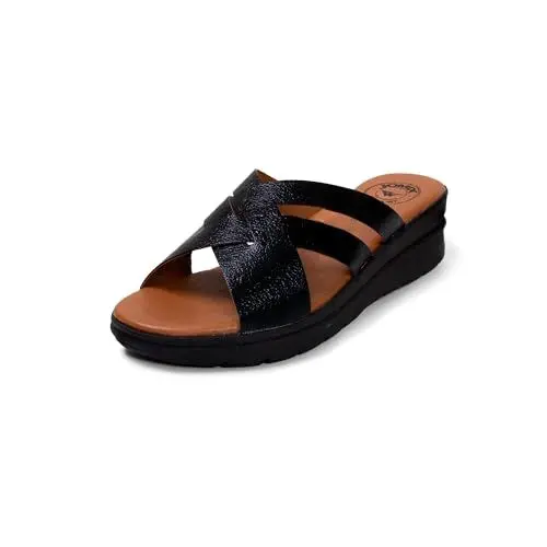 Produktbild: JOMIX Damen Sommer Bohemia Plateau Sandalen mit Metallschnalle Strandsandalen Pantoletten Plateau Römersandalen (Schwarz, 40 EU, TD2007)