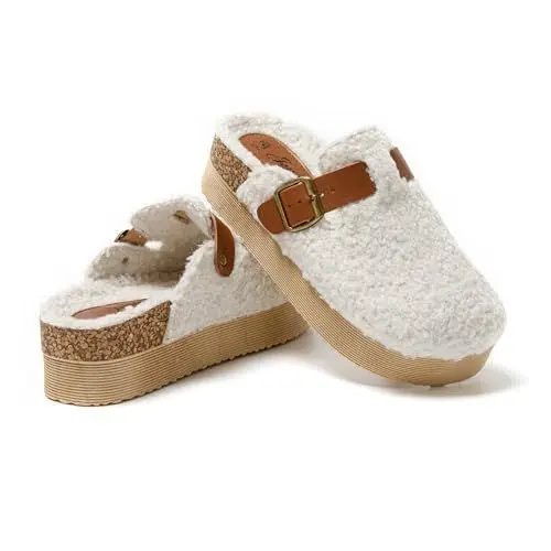 Produktbild: JOMIX Damen Winter Hausschuhe Warme Kork Fußbett Puschen Plüsch Lammfell Mädchen Bequeme Elegant Gefüttert Pantoffeln Rutschfeste Hausclogs (MD1070-2, Weiß, 37 EU)
