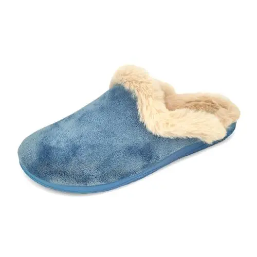 Produktbild: JOMIX Damen Winter Hausschuhe Warme Memory Foam Puschen Plüsch Lammfell Clogs Mädchen Bequeme Elegant Gefüttert Pantoffeln rutschfeste Hausclogs Made in Spanien (MD2417, Blau, 37 EU)