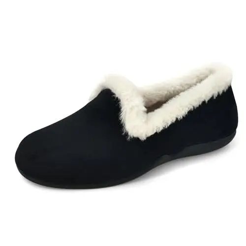 Produktbild: JOMIX Damen Winter Hausschuhe Warme Memory Foam Puschen Plüsch Lammfell Mokassins Mädchen Bequeme Elegant Gefüttert Pantoffeln rutschfeste Hausclogs Made in Spanien (MD2419, Schwarz, 40 EU)